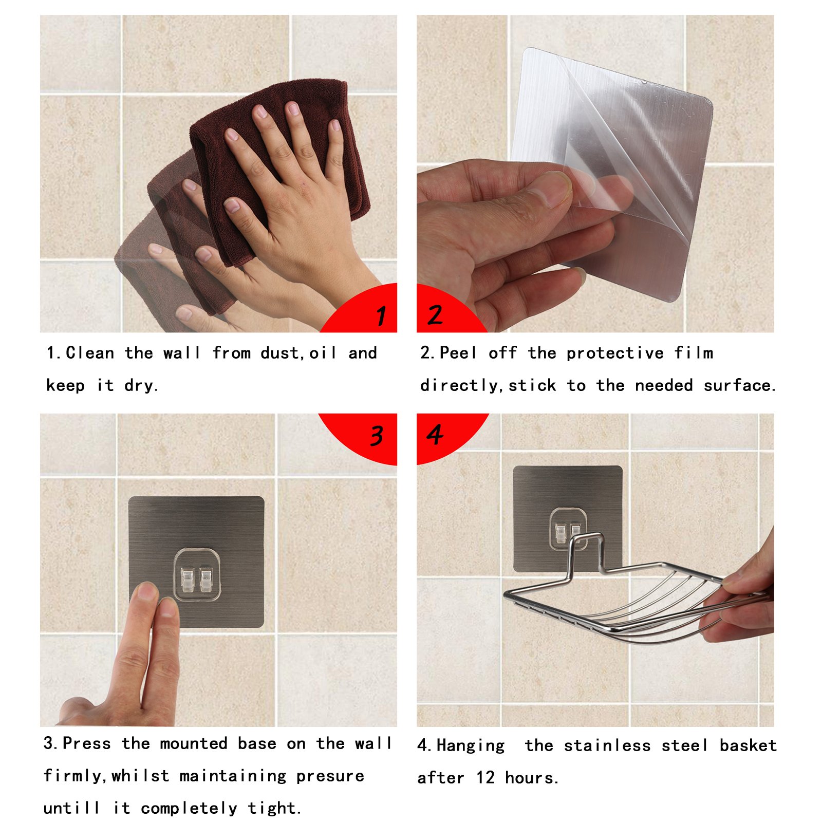 MEZOOM 2er Selbstklebende Seifenhalter, Edelstahl Seifenkorb WC Seifenablage Wand Montage ohne Bohren für Badezimmer Küche Schwämme, Bürsten, Seife