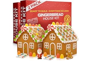 GINGERKITS Gingerbread House Kit - Set of 2 Houses, 16 Piece Holiday Cookie Decorating Kit - Easy to Assemble Christmas Gingerbread House for Kids - Pre-Baked, Candy & Icing – Fun Holiday Activity for Christmas