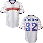 Benchwarmers Jersey 32 Howie Goodman 68 Clark Reedy 82 Richie Goodman 44 Gus Matthews Stitched Men's Pinstriped Baseball Jersey (32 White, Medium)