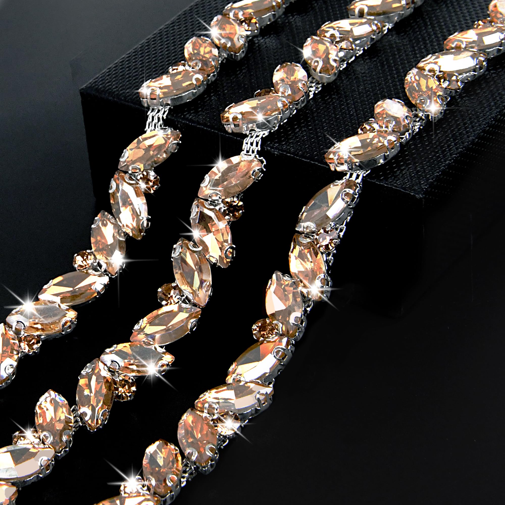Photo 1 of 1 Yard Rhinestone Chain, 10MM Bling Rhinestone Chain Trim, Leaf Shape Crystal Chain for Wedding Bouquet, Bridal Costume Embellishment, Party Decor, DIY Craft(Champagne)