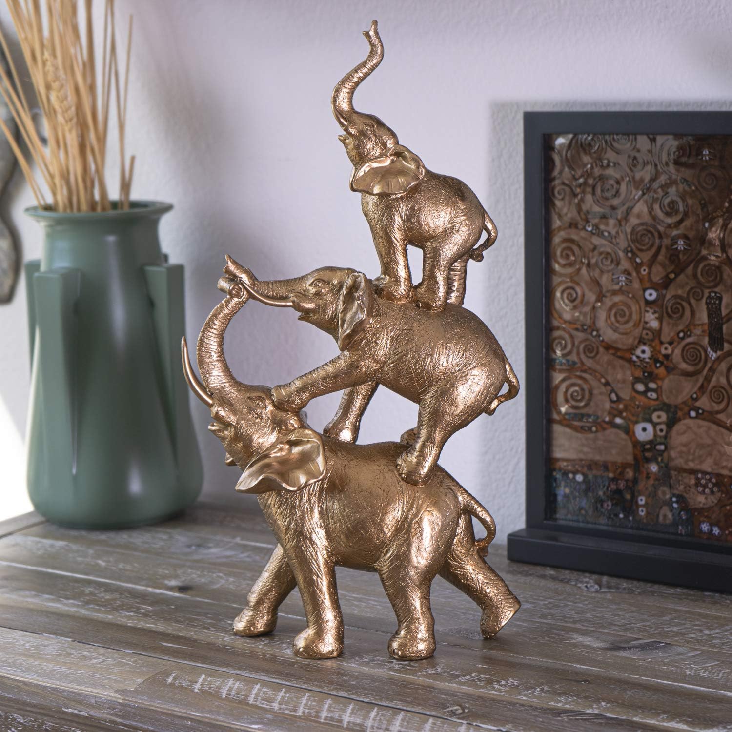 SUMMIT COLLECTION Golden Trio Elephants Totem Pole Stacked