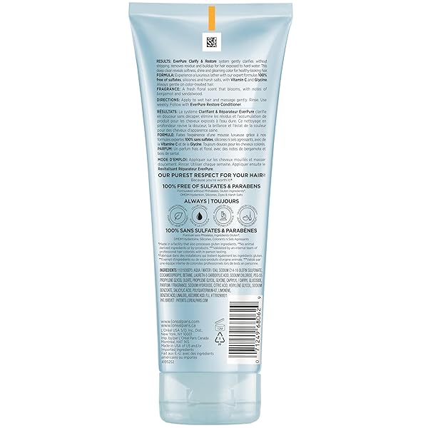 L’OREAL PARIS CLARIFY SULFATE FREE SHAMPOO WITH ANTIOXIDANTS, CLARIFYING SHAMPOO FOR HARD WATER EXPOSURE AND STYLING BUILD-UP, EVERPURE, 6.8 FL OZ