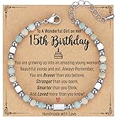 AryaHozel 4mm Natural Stone Bracelet with Birthday Cards, 6-21 Year Old Birthday Gifts for Girls Daughter Granddaughter Niece Sister Women Friends