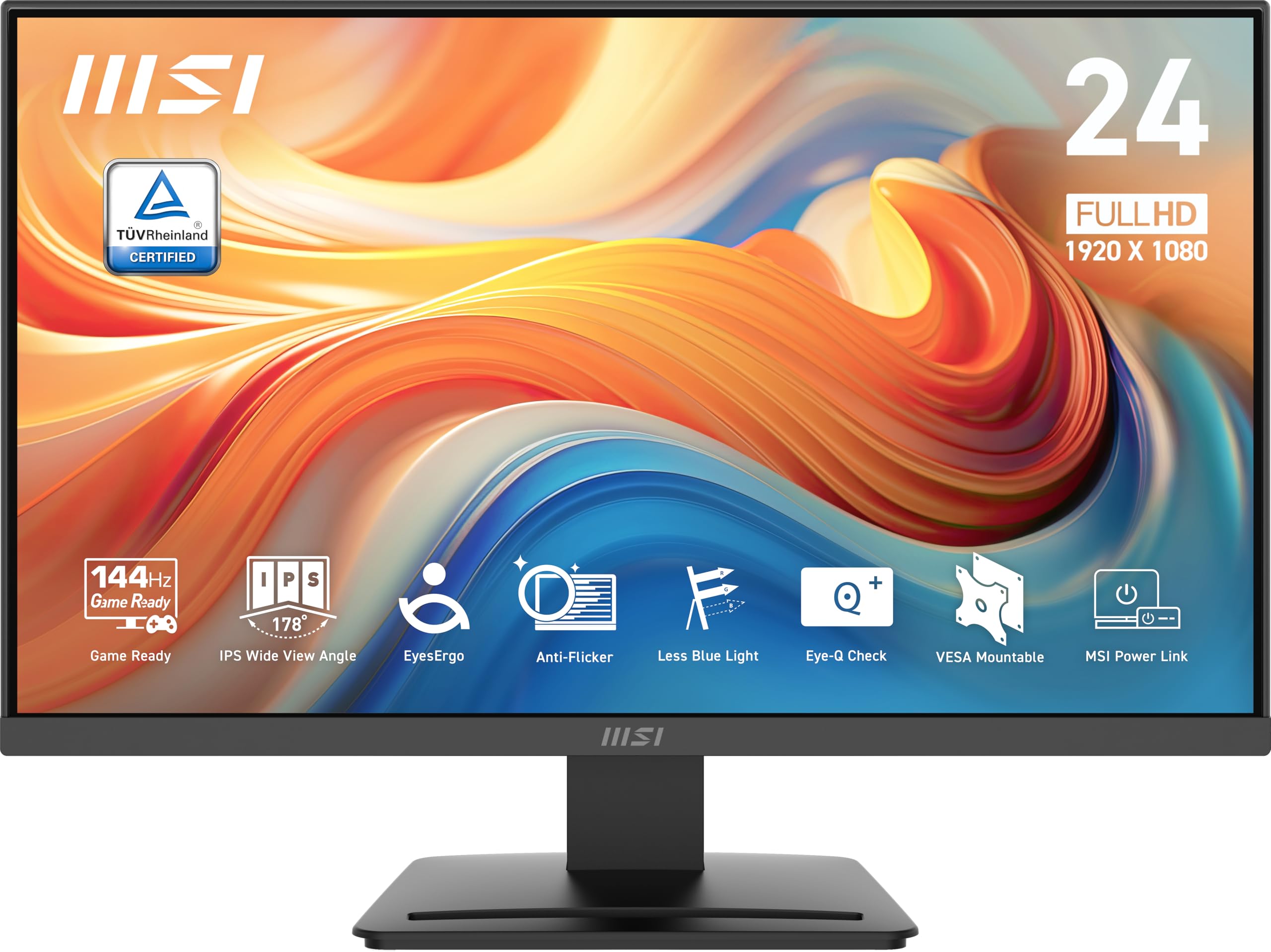 Photo 1 of ***DISPLAY IS CRACKED*** MSI PRO MP243L E14 24-inch IPS 1920 x 1080 (FHD) Gaming Office Monitor, 144Hz, Adaptive-Synch, HDR Ready, HDMI, VGA Port,VESA Mountable, Tilt, 4-Side Slim Bezel,1ms, Black