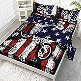 Axolotl Dirt Bike Bedding Sheets Twin,American Flag Bedding,Motorcycle Rider Flat Sheet,Motorcycle Racer Sheet Set,American Flag Sheets for Boys Teens Men,1 Flat Sheet 1 Fitted Sheet 2 Pillowcases