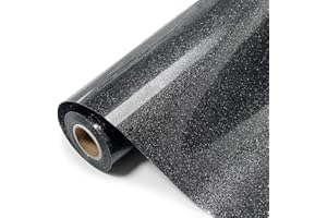 SCZENQI Black Glitter HTV Transfer Vinyl Roll - 12" x 8ft. Black Glitter Iron on Vinyl for DIY T-Shirts, Cricut Glitter HTV Heat Transfer Vinyl for All Cutting Machines, Easy to Cut & Weed (8FT)