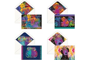 RainCaper Laurel Burch Keepsake 5x7 Blank Stationery Greeting Note Cards With Decorative Envelopes, Gift Boxed Set of 16 | 300 GSM Cardstock (Laurel Burch Dogs)