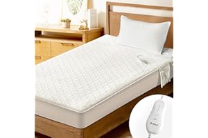 blunique Electric Heated Mattress Pad Full Size Single Control Bed Warmer, Deep Pocket, Side Storage Pouch for Controller, Machine Washable, 3D Air Layer Fabric, 54"x75", White