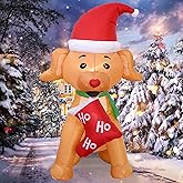 NORTH CLIFF 5FT H Christmas Inflatable Lovely Dog with Christmas Hat and Stocking with Build-in LED Lights, Blow up Christmas Inflatable Outdoor Indoor Decorations Large Party Yard Decoration