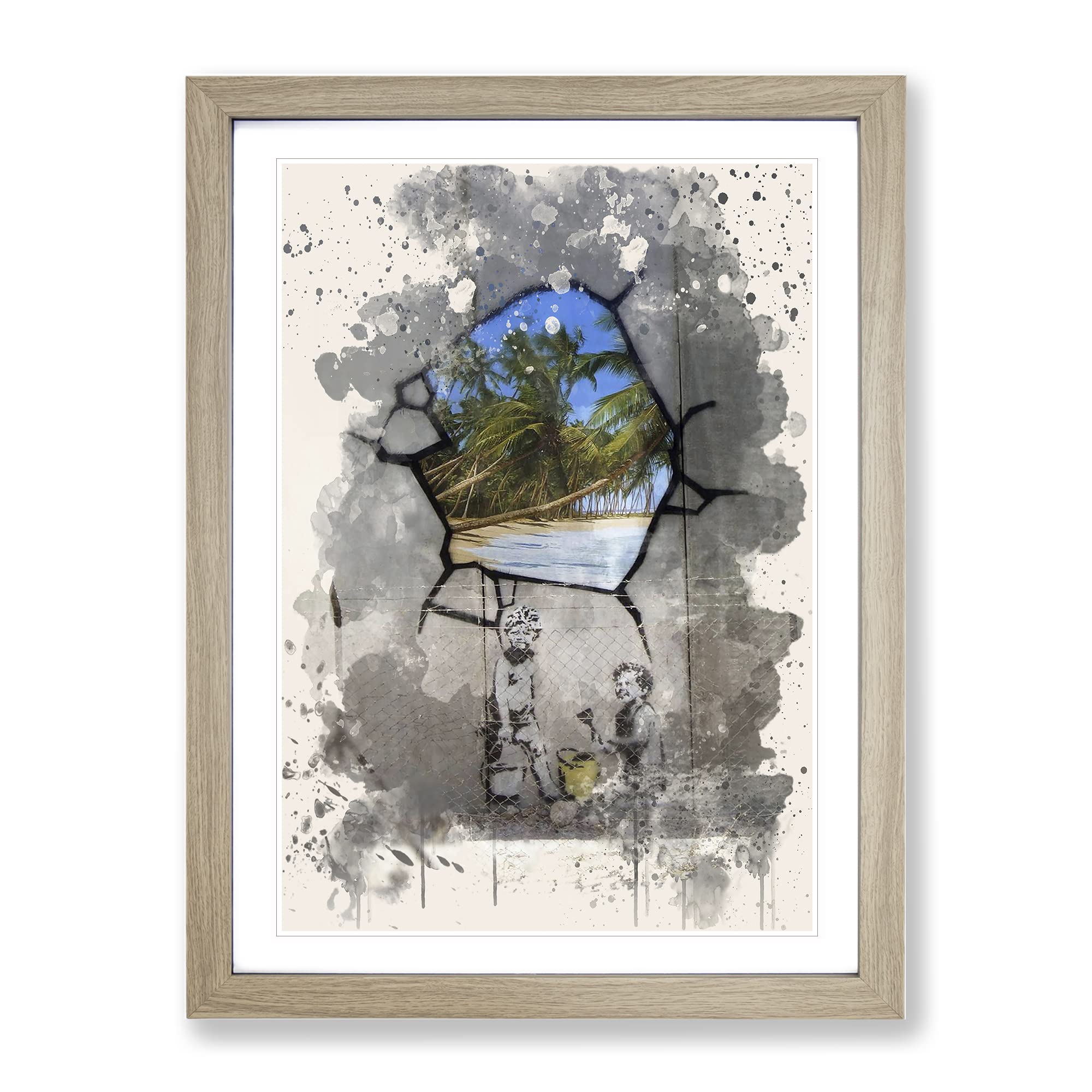 Banksy Gaza Palestine Graffiti Wall Art Modern Fc Framed Wall Art Print, Ready to Hang Picture for Living Room Bedroom Home Office Décor, Oak A4 (34 x 25 cm)