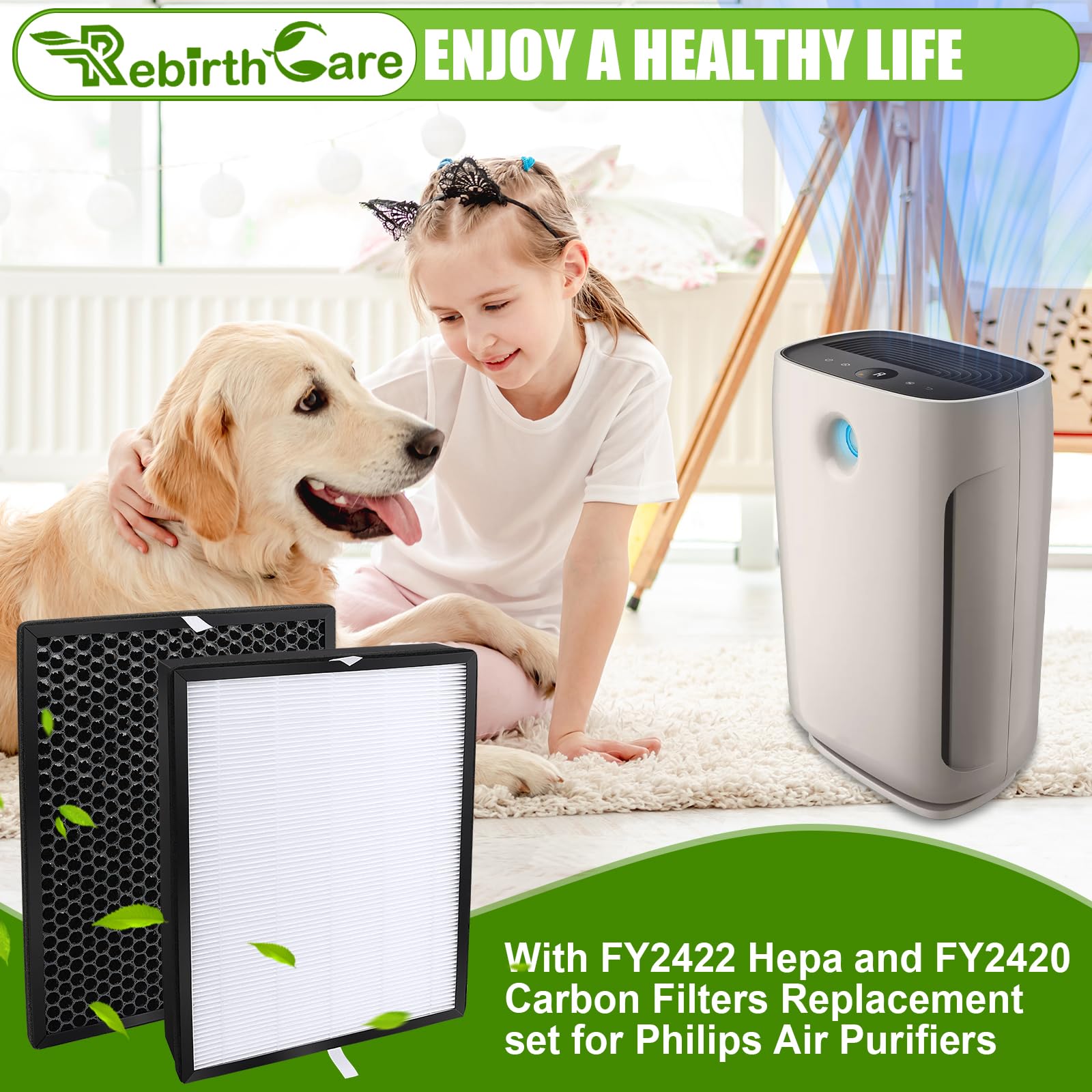 2 Pack HEPA Filter FY2422/30 and 2 Pack Filter FY2420/30 Alternative Replacement for Philips AC2889,AC2887,AC2882,AC3829 Air Purifier Filters