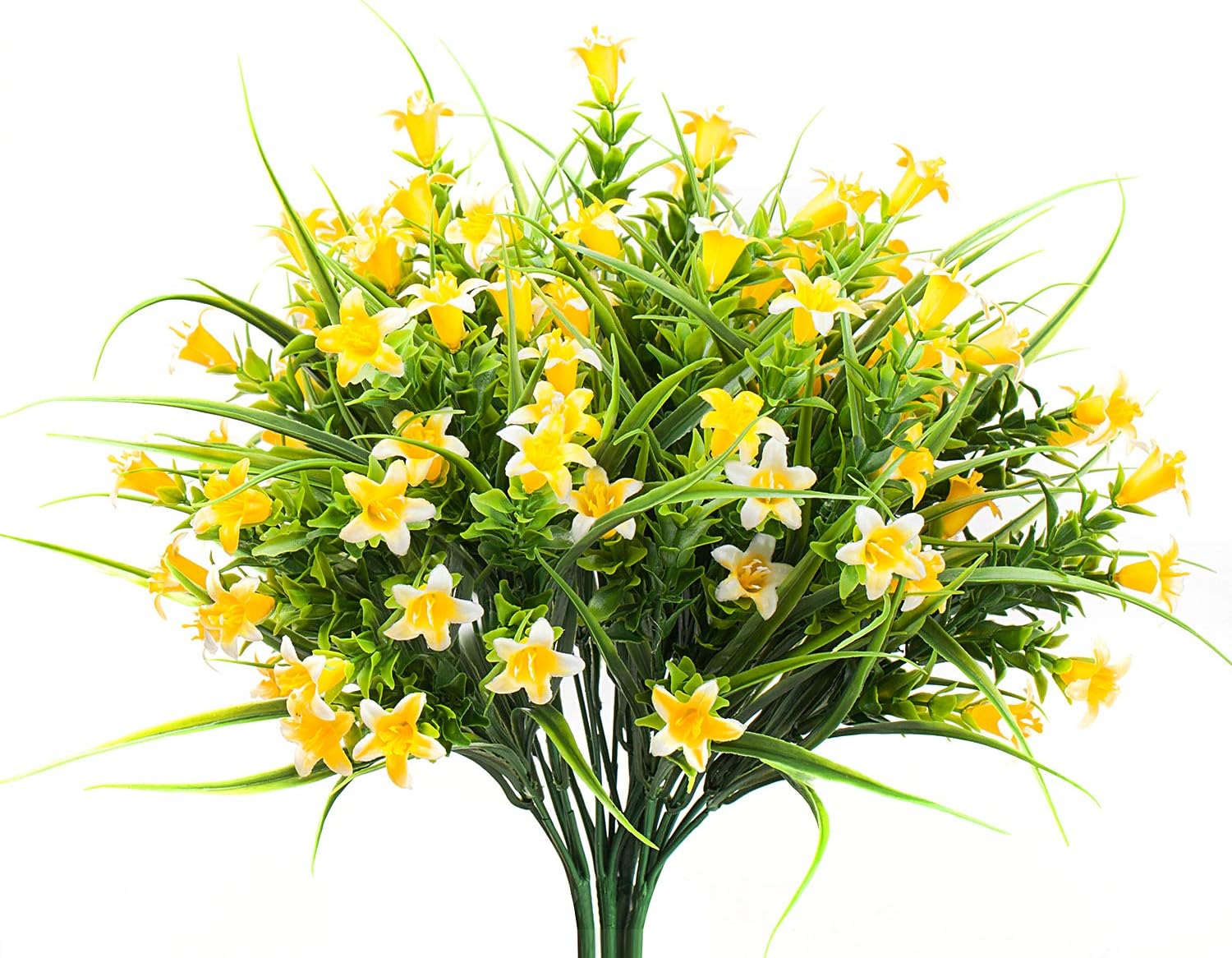 MIXROSE Small Artificial Fake Faux Yellow Campanula Flowers Arrangement Bouqet for Home Kitchen Counter Table Desktop Office Décor (4 Bunches)
