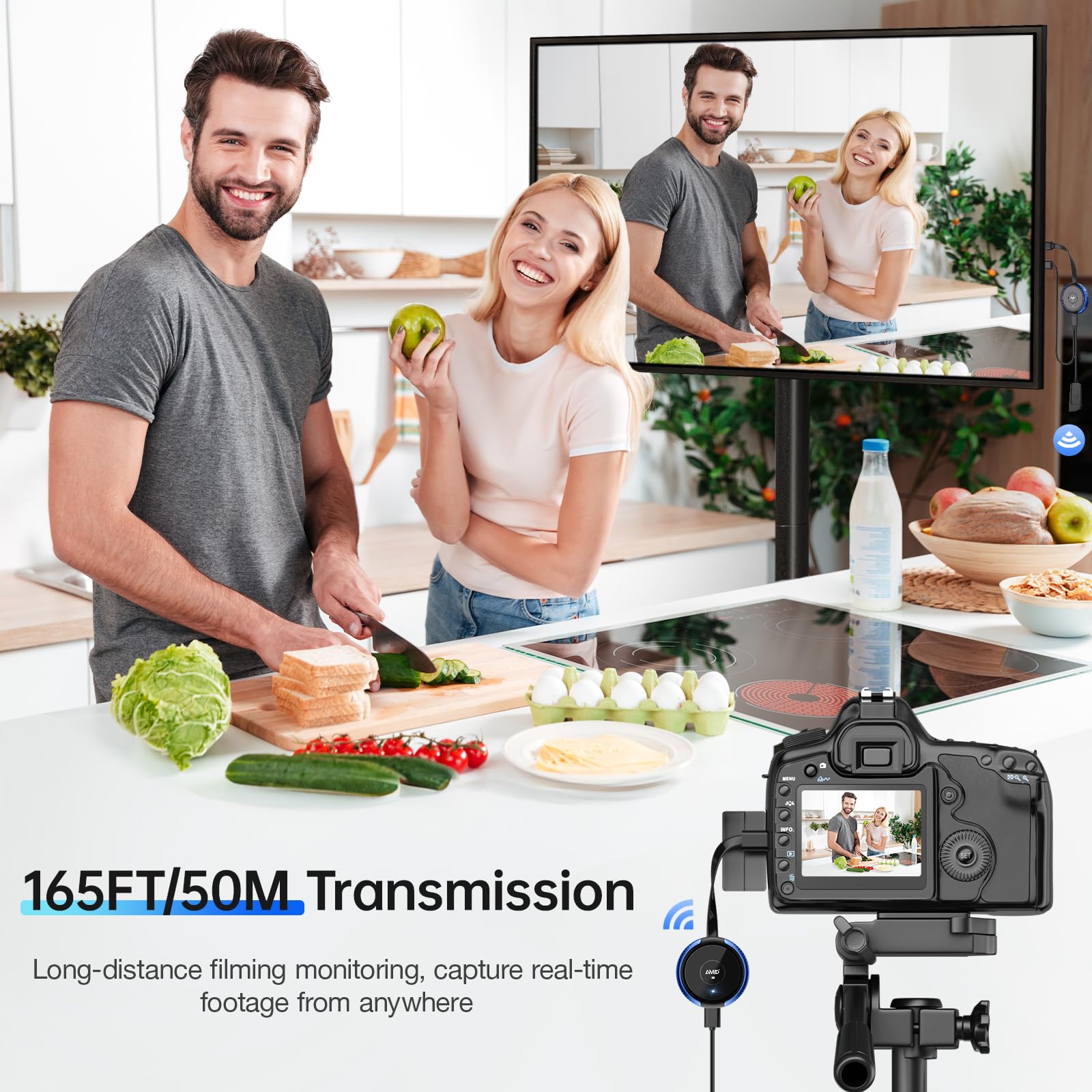 AIMIBO USB C Wireless Transmitter and HDMI Receiver 4K, 2.4/5G HDMI Wireless Extender 165FT/50M, Cast Video and Audio from Laptop, MacBook, Surface, i-Pad, i-Phone 15/16 to Monitor, Projector, HDTV