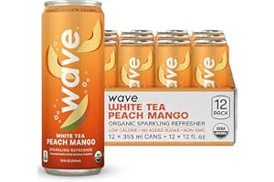 WAVE Sparkling Refreshers | Sparkling Juice | Organic Hydration | Low Calorie Drink | Lightly Carbonated Soda Alternative | No Added Sugar or Artificial Ingredients | White Tea Peach Mango | 12 Pk.
