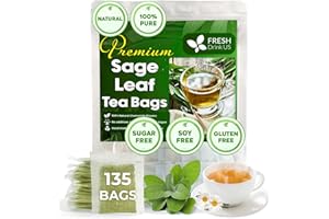 FreshDrinkUS, 135 Sage Leaf Tea Bags, 100% Natural & Pure from Sage Leaves. Loose Leaf Sage Herbal Tea. Sage Leaf Tea. Made with Natural Material Tea Bags. No Sugar, No Caffeine, No Gluten, Vegan.