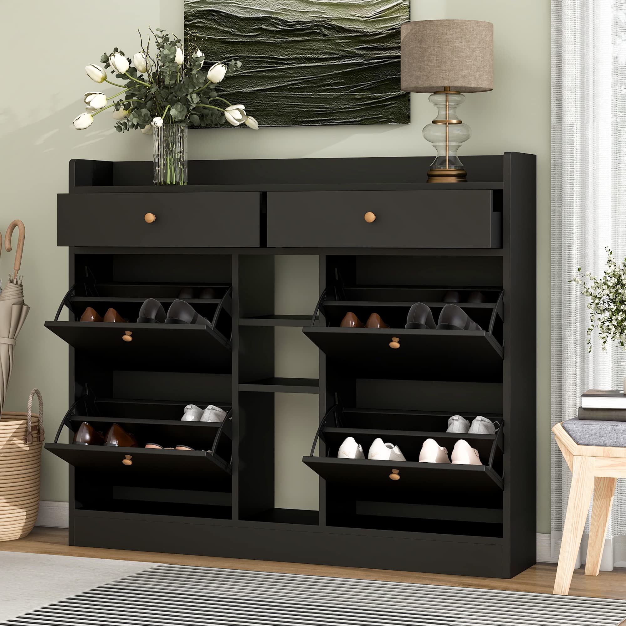 CuisinSmart Shoe Storage Cabinet with 4 Flip Drawers,Free Standing Shoe ...