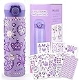 HULASO Valentines Day Gifts for Kids 7 Year Old Girls Decorate Your Own Water Bottles with Gem Stickers - DIY Gifts Arts and Crafts, BPA Free Stainless Steel Vacuum Insulated Mug (17 OZ)