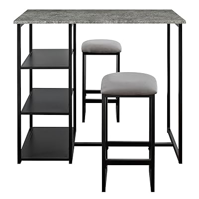 Dorel Living Farley 3-Piece Pub Set with Faux Concrete Top, Gray