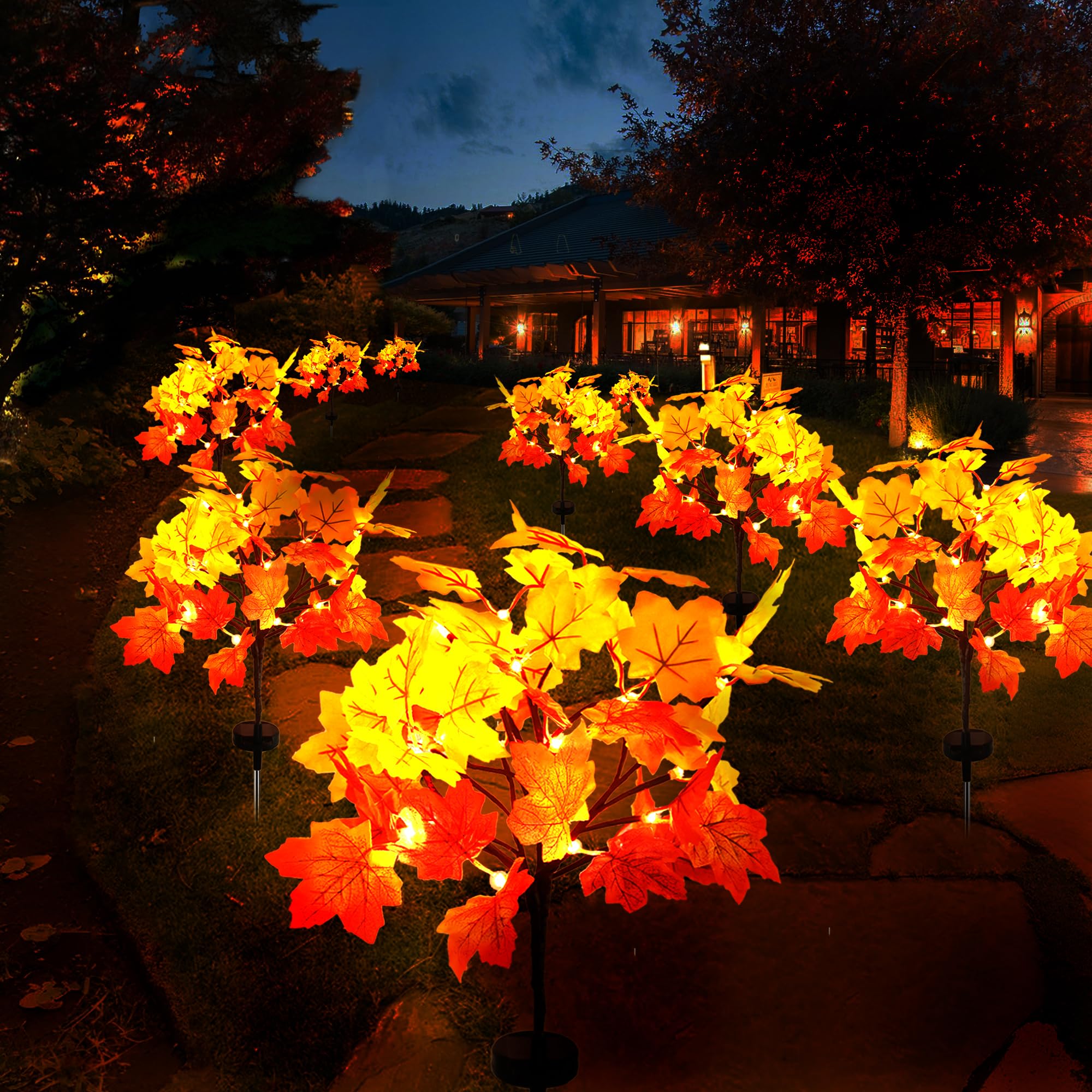 Photo 1 of 2Pack Fall Solar Lights Outdoor Decorative, Waterproof 40Led Orange Fall Lights with 80 Maple Leaves Path Lights, Solar Lights for Fall Autumn Patio Garden Halloween Thanksgiving Decorations