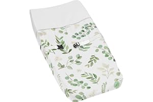 Sweet Jojo Designs Floral Leaf Girl Baby Nursery Changing Pad Cover - Green and White Boho Watercolor Botanical Woodland Tropical Garden