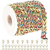 KYUNHOO 9.8 Feet Chunky Colorful Chain for Jewelry Making Gold Plated Chain Spool on Bulk Twist Curb Jewelry Links with Jump Rings Lobster Clasps for Women DIY Crafts