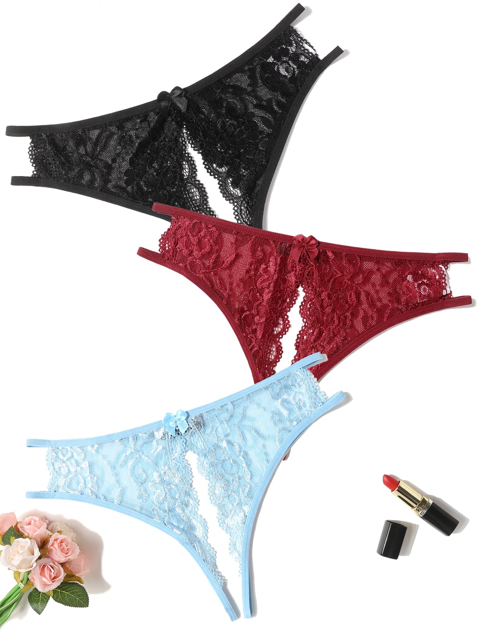 Photo 1 of SMALL-Avidlove Womens Lace Panties Sexy Underwear Floral Lace Briefs with Cute Bow Center