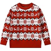 Fdqin Kids Boys Girls Christmas Sweaters Holiday Unisex Sweater Crewneck Xmas Party Knit Reindeer Snowflakes Pullover