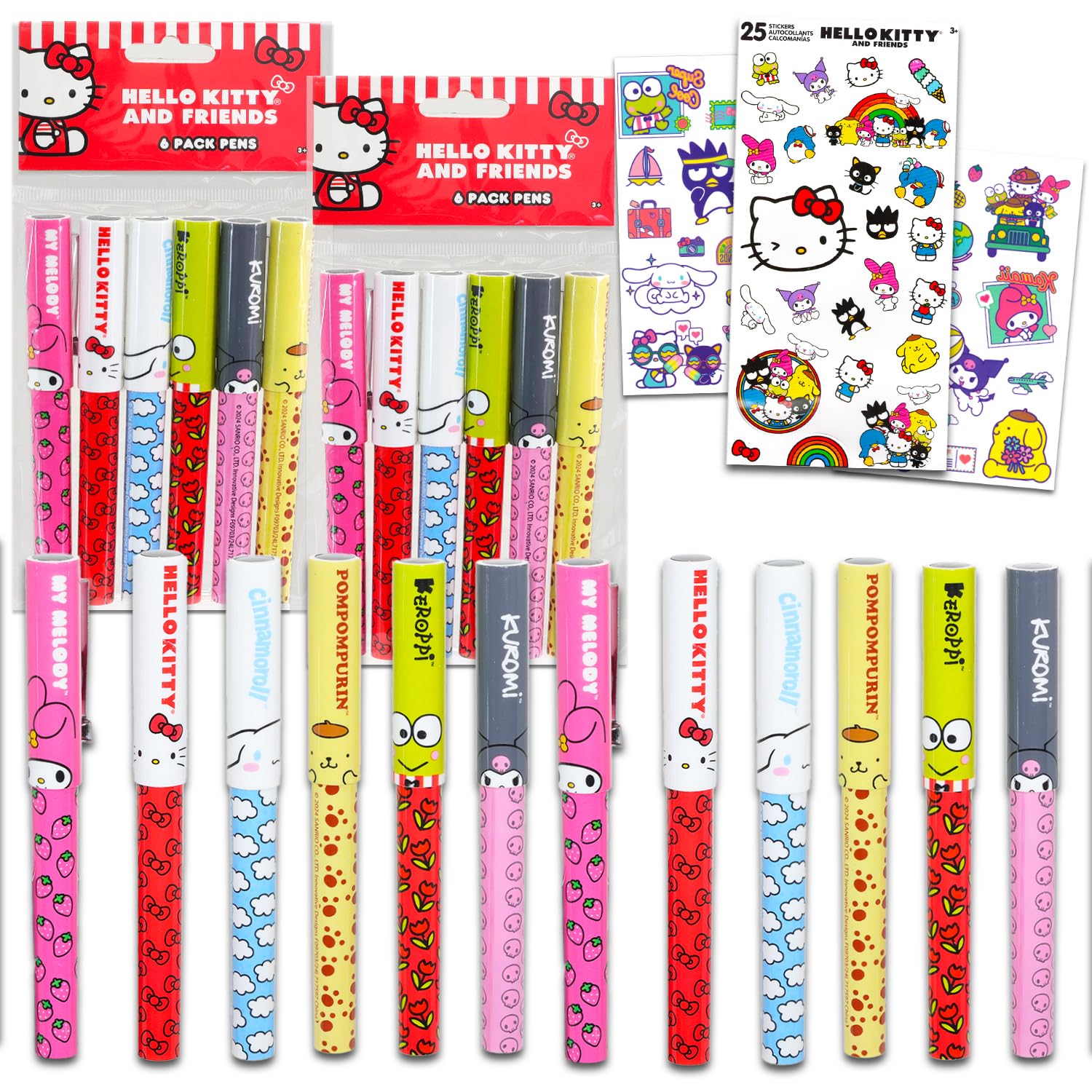Photo 1 of Hello Kitty Pens Party Favors Set - Bundle with 12 Hello Kitty and Friends Pens Plus Stickers, More | Sanrio Party Supplies for Girls