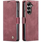 Kowauri for Samsung Galaxy Z Fold 7 Case, Classic Design Leather Wallet Magnetic Closure Flip Case with Kickstand Card Holder Slot Shockproof Protective Cover for Samsung Galaxy Z Fold 7 5G (Red)