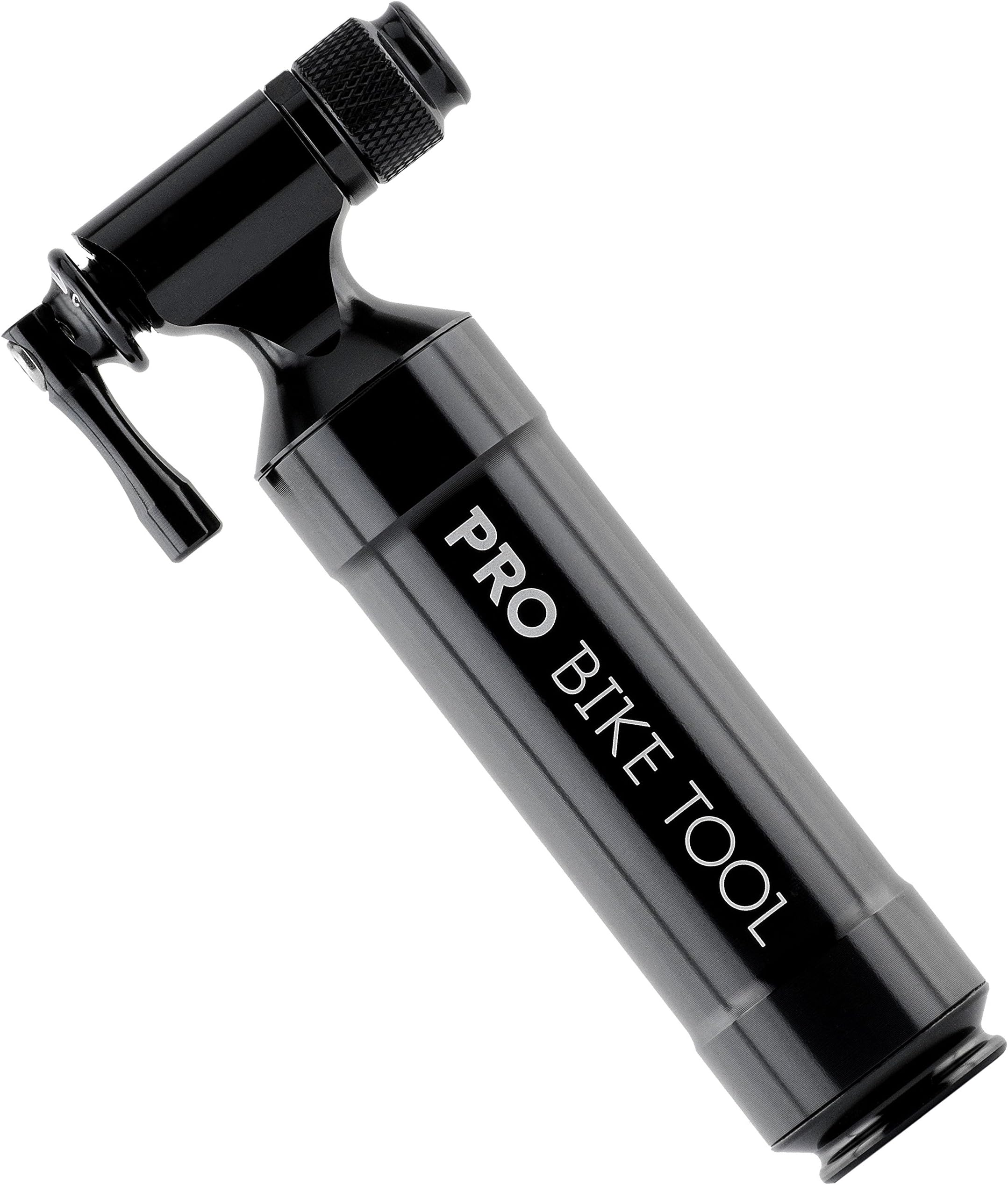 Pro Bike Tool CO2 Inflator with Cartridge Storage Canister Quick, Easy and Safe - For Presta and Schrader - Bicycle Tyre Pump For Road and Mountain Bikes - No CO2 Cartridges Included