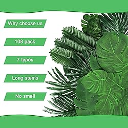 108 Pieces 7 Kinds Artificial Tropical Leaf Jungle