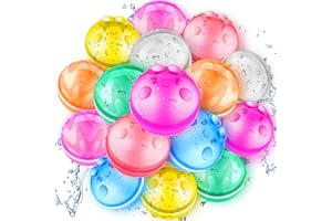 MAKE KIDS SMILE BUBBLE FUN 16 PCS Reusable Water Balloons, Easy Quick Fill & Self-Sealing Water Balloon for kids, Latex-Free Silicone Water Ball for Kids Adults Outdoor Games, Summer Fun Party Gift