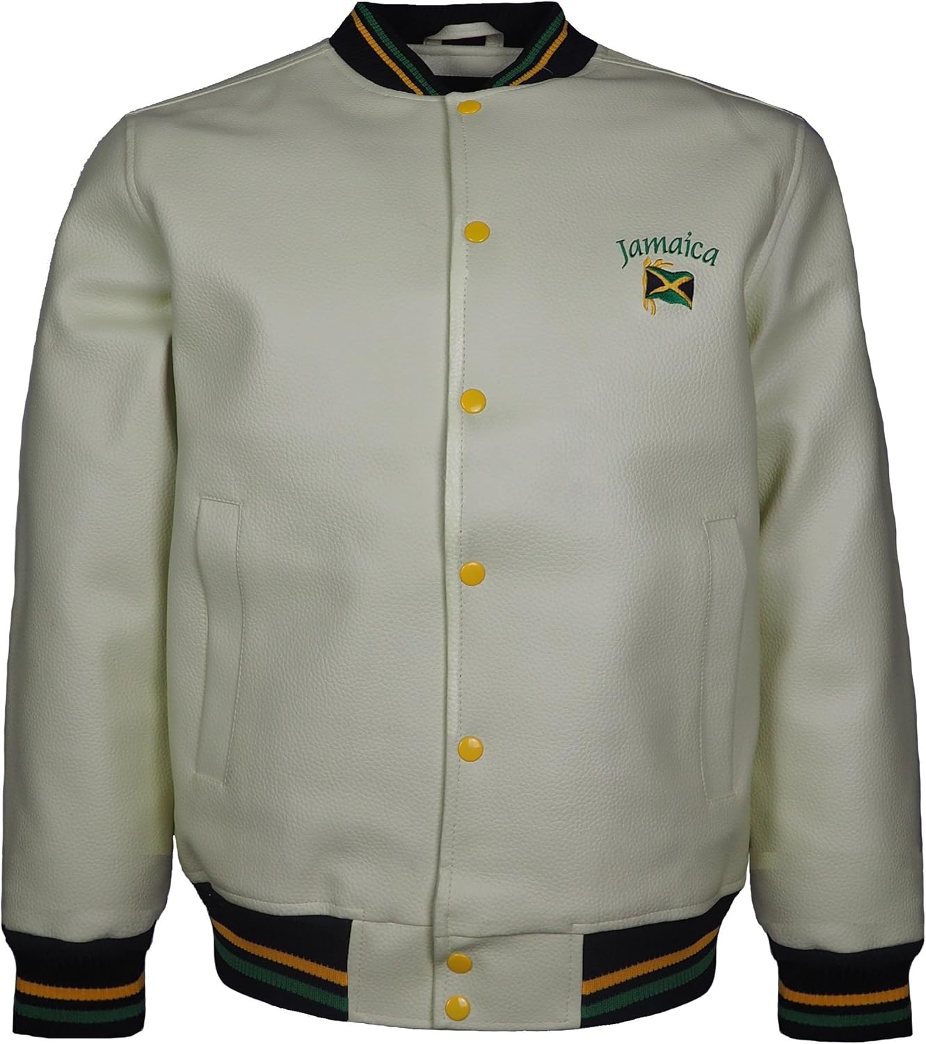 Raw Blue Mens Rasta & Jamaica Baseball Pu Leather Jackets Buttoned