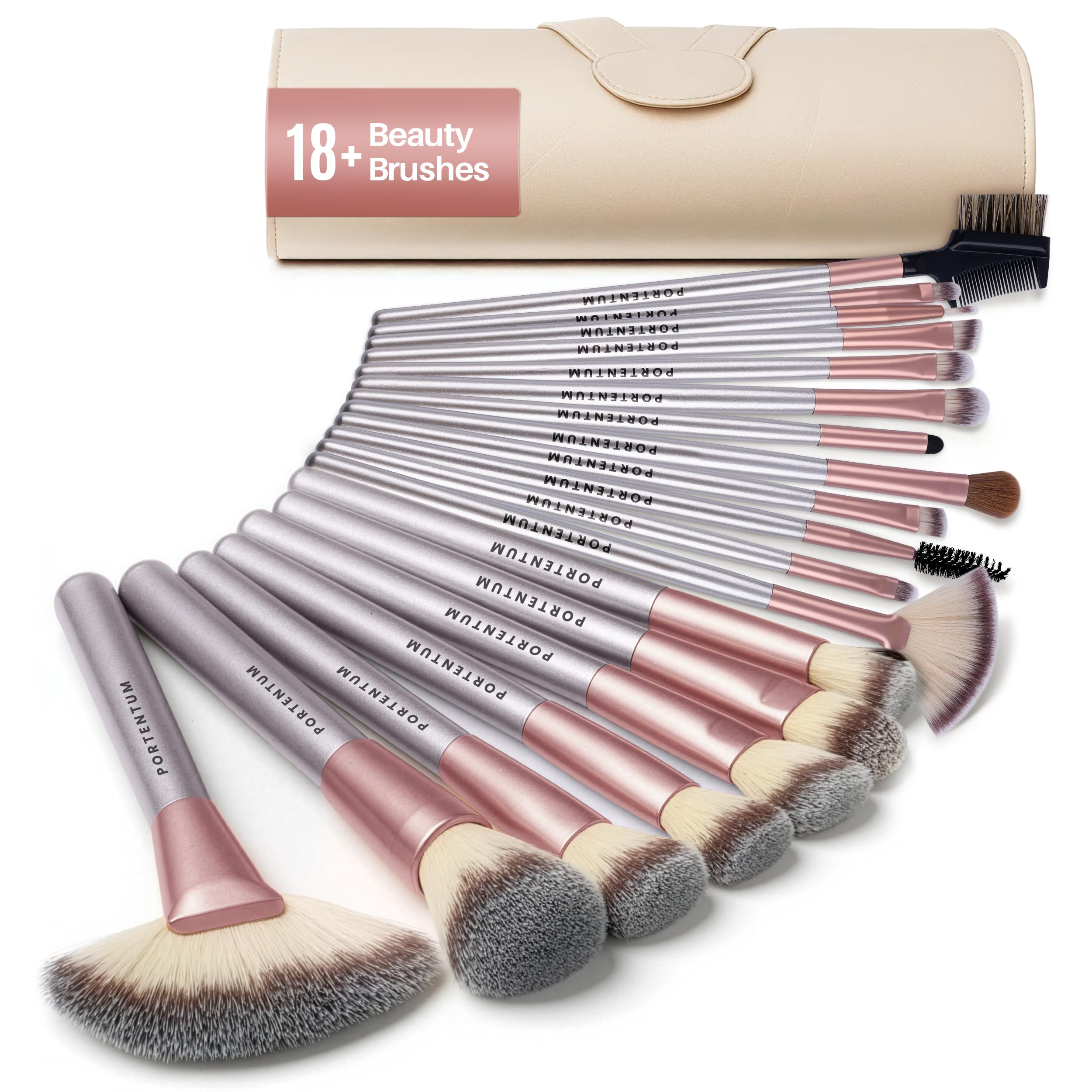 PORTENTUM Makeup Brushes Sets Professional 18 Pcs Make up Brushes Premium Synthetic Foundation Brushes Blending Face Powder Blush Eyeshadow Eyeliner Make Up Brush Kit with PU Leather Bag — image 1