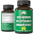 Ultra High Strength 4-In-1 Super Berberine Patented GlucoVantage + Wild Bitter Melon + Cinnamon Extract + Chromium Picolinate Vegan Capsules. Great Supplement to Support After-Meal Spikes and Energy