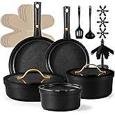 CAROTE 19pcs Pots and Pans Set Non Stick, Nonstick Cookware Set, Dishwasher/Oven/Fridge Safe Pots and Pans, Removable Handle RV Oven Safe Cookware, Induction Kitchen Set, Black