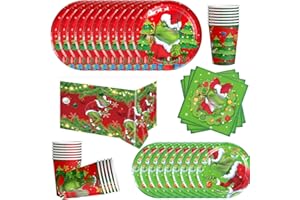 QICI Christmas Green Monster Party Supplies Christmas Green Monster Party Favors Includes Cups Plates Napkins for Birthday Decorations Supplies