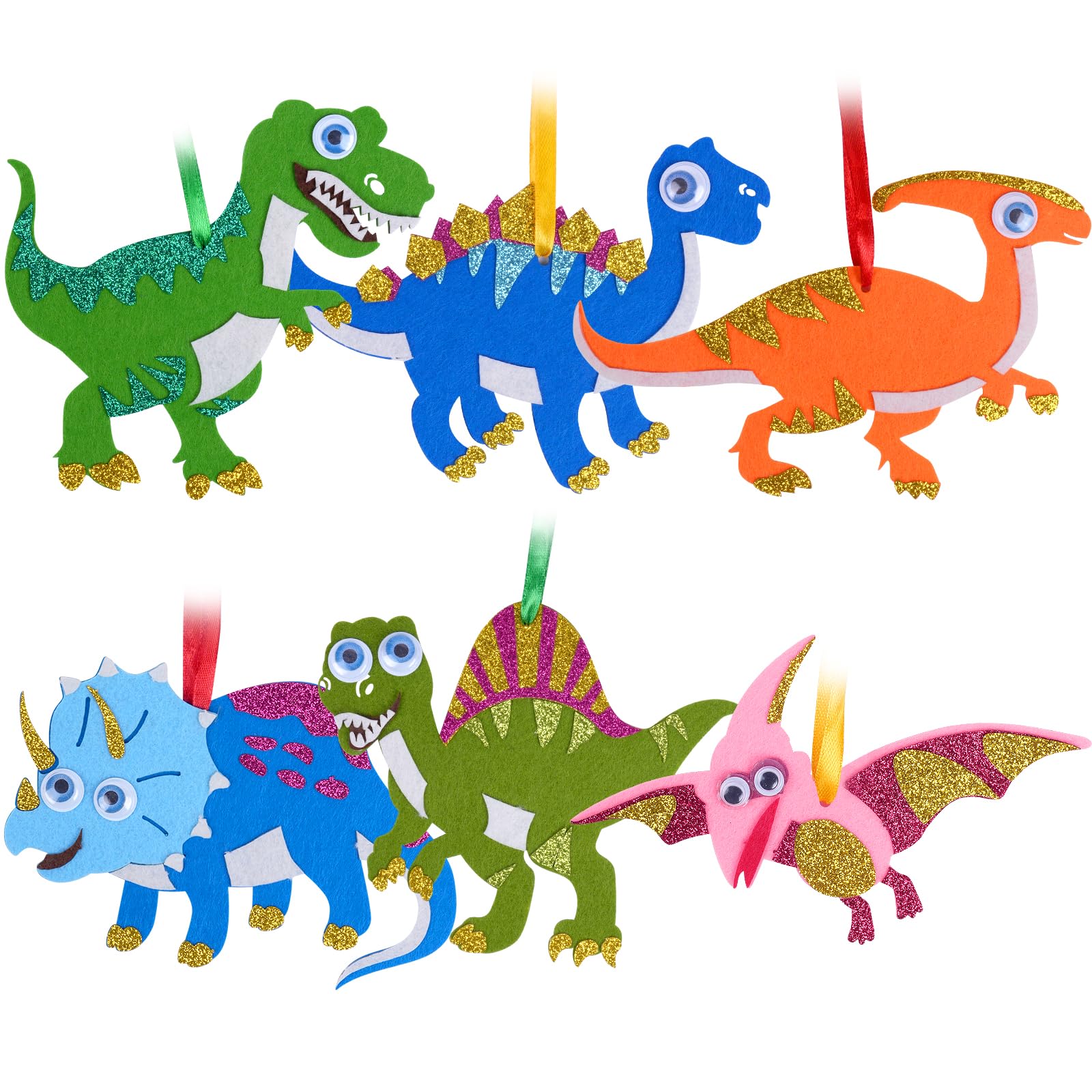 Ainiv 6PCS Dinosaur Crafts for Kids, DIY Craft Kits for Kids, Christmas Arts and Crafts for Kids, DIY Peel&Stick Eva Felt Crafts, Kids Craft Party Group Activities Fall Holiday Hanging Decorations