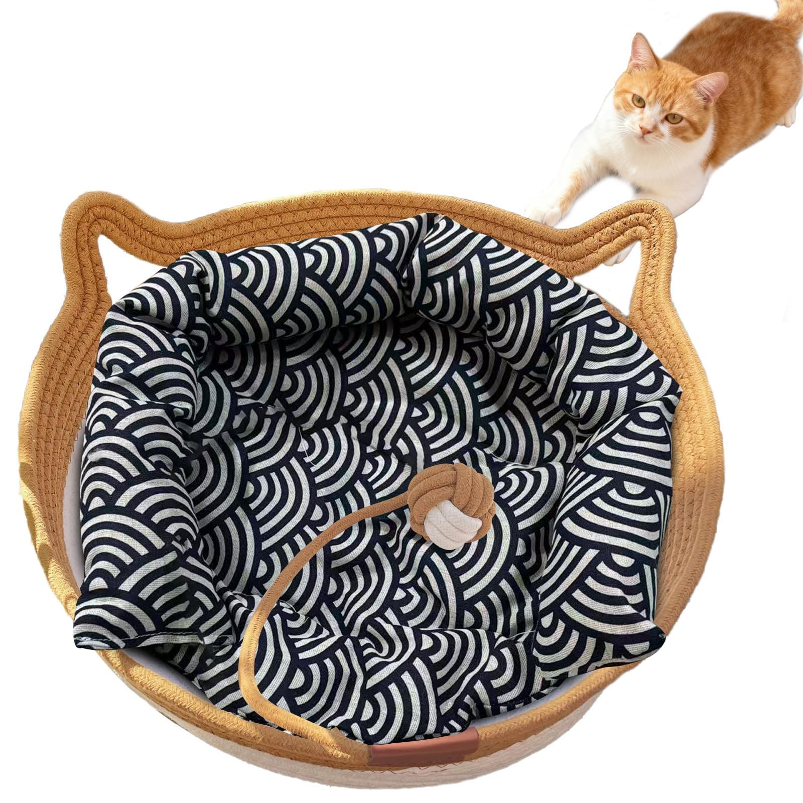Photo 1 of Instinct Basket, Stimulicat Cat Bed, Stimulicat Cat Bed Rope Cotton with Cushion, Eliminates Bed Rejection Round Pet Basket, Boho Catbed for Cats Handwoven Scratchable Breathable Weave (Large-A)