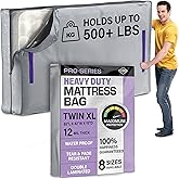 Twin XL Mattress Bags For Moving - Heavy Duty 10 Mil Thick Zippered Mattress Cover For Moving w 8 Carrying Handles - Moving Mattress Protector Bag - Waterproof Plastic Mattress Storage Bag (Twin XL)