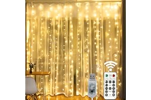 HOME LIGHTING Window Curtain String Lights, 300 LED 8 Lighting Modes Fairy Copper Light with Remote, USB Powered for Christmas Party Wedding Home Decorations (Warm White)