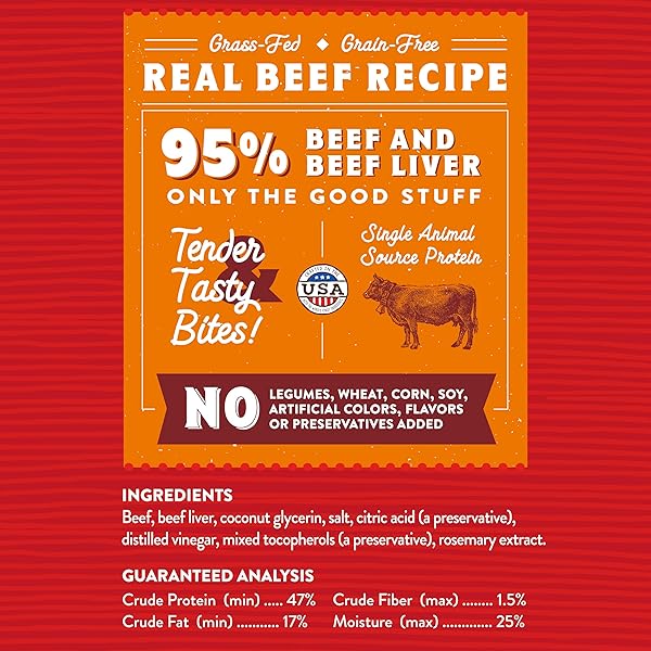STELLA & CHEWY’S PREMIUM BEEF JERKY DOG TREATS – 95% REAL MEAT BITES FOR SENSITIVE STOMACHS – NATURAL LIMITED INGREDIENT TREATS FOR SMALL AND LARGE DOGS – NO GRAIN, WHEAT OR SOY – 6 OZ BAG