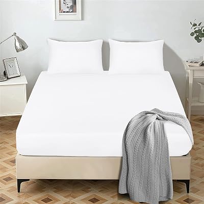 My home store Double Fitted Sheet 25 cm Deep Microfiber White 90x190 to 183x200