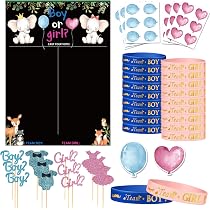 Kit Révélation Du Genre Bébé 69 Pièces - Tableau Gender Reveal, Autocollants, Bracelets Silicone Et Toppers Cupcakes Pour Baby Shower