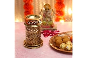 4OUR FAITH Brass Akhand Diya with Brass Jali for Aromatherapy Oil Burner| Traditional Indian Oil Lamp for Diwali Decoration & Pooja | Home Decor | Ideal Gift – Pack of 1 (6.00 Inches)