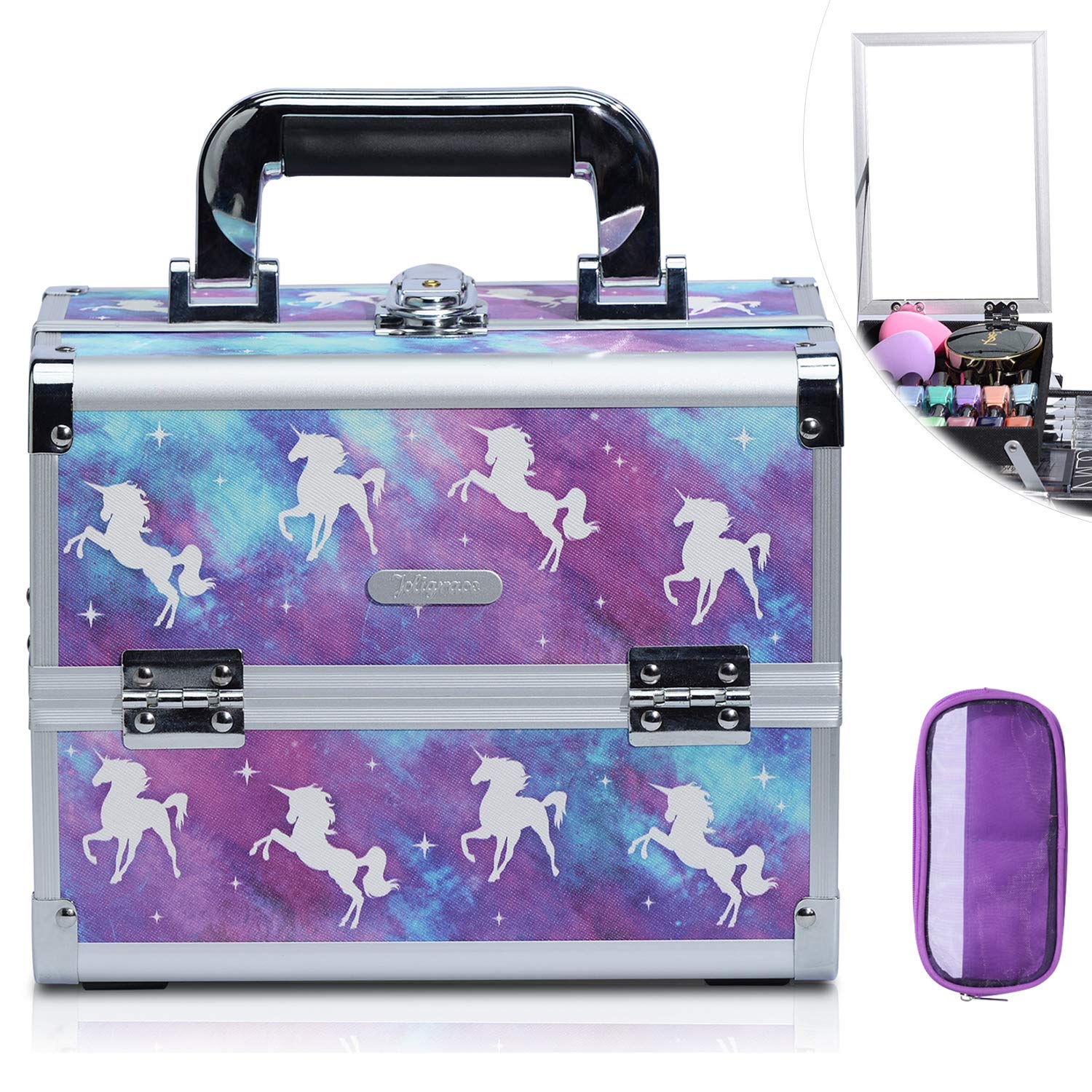 Joligrace Makeup Train Case for Girls Cosmetic Box Jewelry