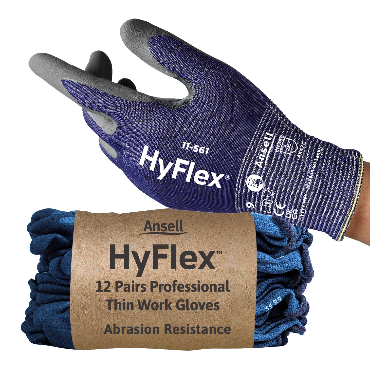 Ansell HyFlex 11-561 Cut Resistant Work Gloves, Abrasion-Resistant Nitrile Coating, Industrial Safety Gloves, Lightweight, Breathable and Washable, PPE Men Women, Blue, Size 3XL (12 Pairs) — image 1