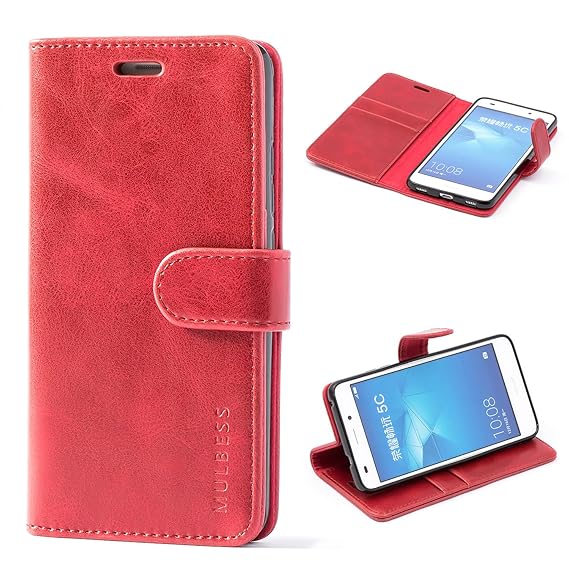 Mulbess Ledertasche im Ständer Book Case / Kartenfach für Huawei Honor 5C Tasche Hülle Leder Etui,Wine Rot