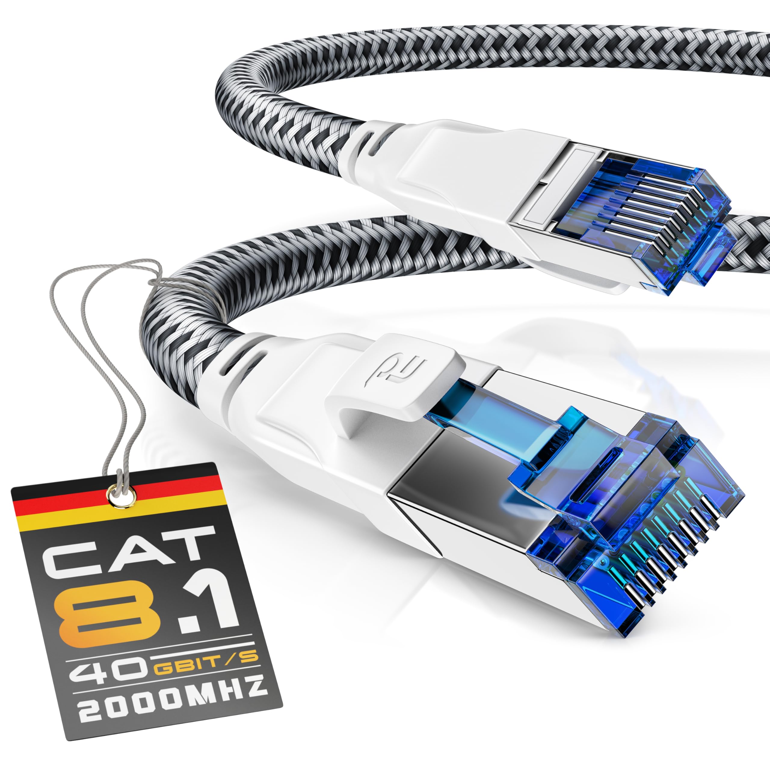 CSL CAT.8 Network Cable 40 Gbits - 10 m - Cotton Jacket - LAN Patch Cable RJ45 - CAT 8 Gigabit Ethernet Cable - 40000 Mbits Speed - S/FTP PIMF Shielding - White