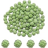 Pine & Linen 100 pcs 10mm Shiny Rhinestone Beads, Round Disco Ball Bulk Sparkle Clay Baseball, Fancy Crystal Beads for Jewelry Making/Crafting and DIY(Green)